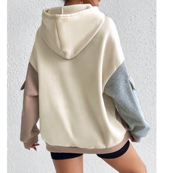 Cozy Color Block pockets Loose Fit Hoodie Sweatshirt Top - Picture 5 of 8